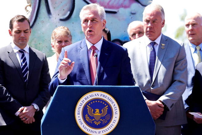 美国眾议院议长麦卡锡5日与会见过蔡英文后，在记者会上强调，蔡麦会无意升级美中衝突。（图／路透社）