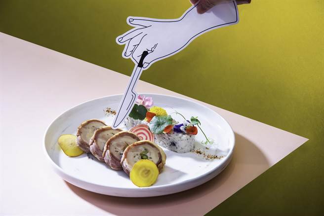 南港老爷行旅全新春季套餐「花漾春语」，新菜以美味和美形让顾客感受春天，图为午间套餐「炉烤义式桂花香料鸡腿」。(老爷酒店集团提供)