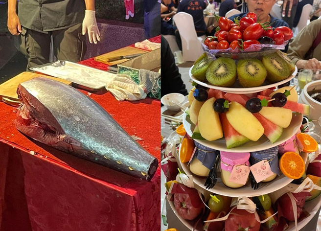 黑鲔鱼现切＋浮夸5层水果塔，知名总铺师阿隆师娶媳妇，3亿婚宴「澎湃菜色」惊人。（林雅惠摄）
