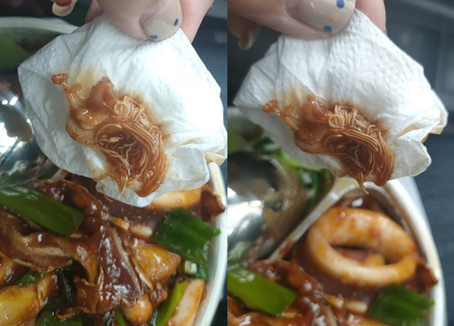 女子买了「好吃的便当」，竟然发现里面藏了「细条虫状物」吓坏她。（翻摄自脸书爆怨公社）