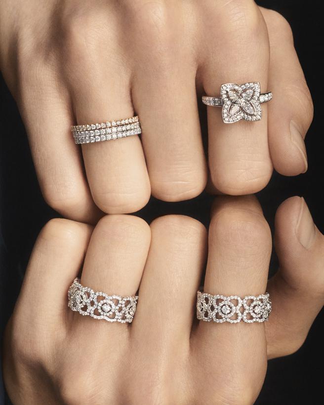 De Beers Enchanted Lotus系列钻石戒指。（De Beers提供）