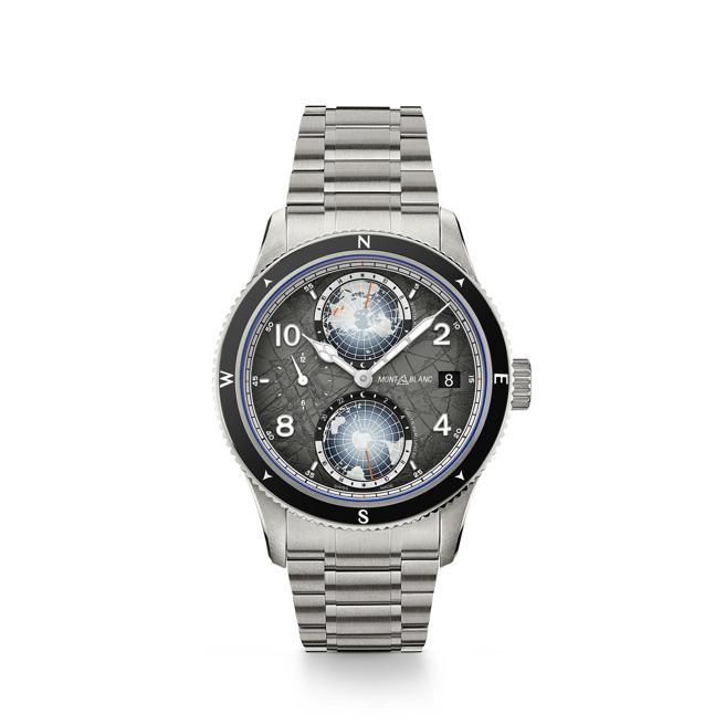 万宝龙1858系列Geosphere世界时间零氧腕表The 8000，底盖饰有K2峰，23万4100元。（Montbalnc提供）