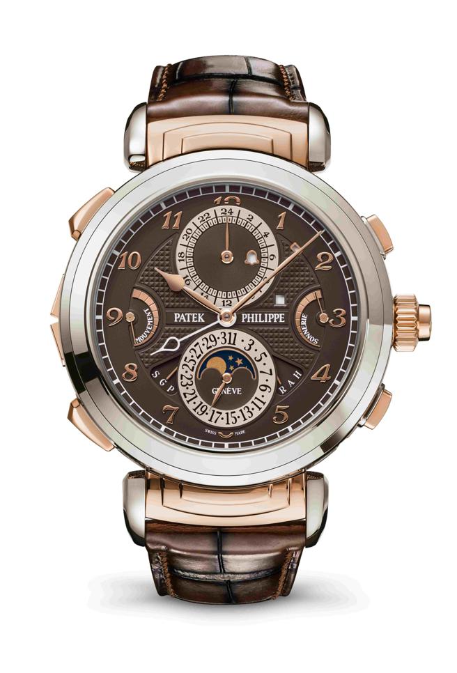 编号6300GR-001新款百达翡丽大师报时腕表，首次採用白金与玫瑰金双色调。(Patek Philippe提供)