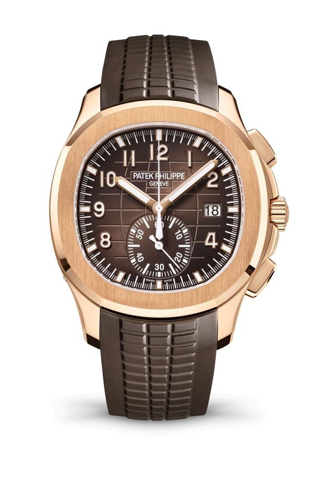 Aquanaut编号5968R-001计时码表，搭配了玫瑰金表壳更添奢华，221万4000元。(Patek Philippe提供)
