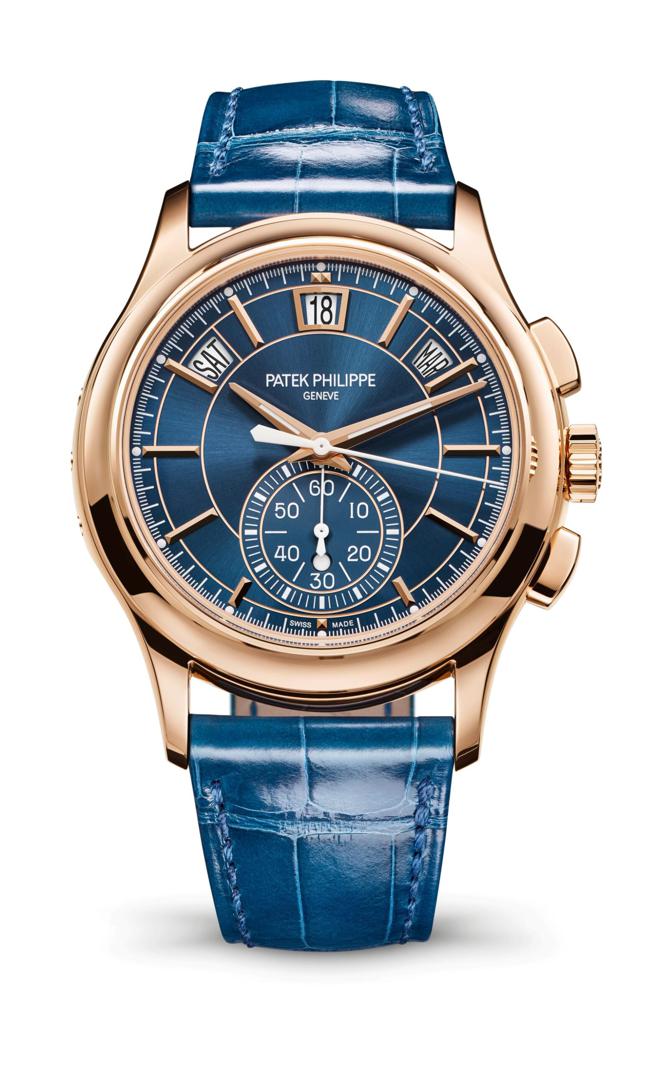 编号5905R-010自动回位计时秒年历腕表，将百达翡丽两大最实用的年历与计时码表功能集于一身。(Patek Philippe提供)