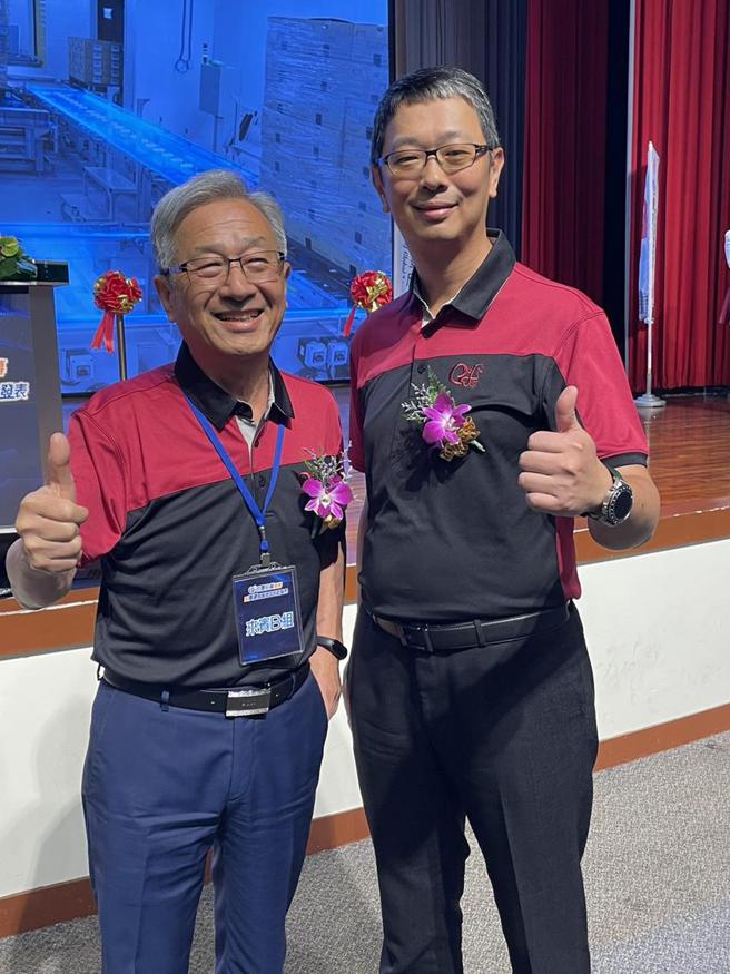 （廣運旗下群豐欣業於高雄台糖成功物流園區開幕。左為廣運董事長謝清福、執行長謝明凱。圖／袁顥庭）