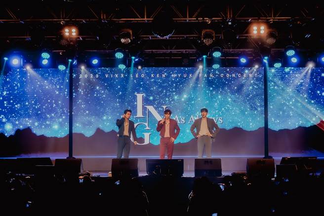 「VIXX」三位成员KEN（左起）、LEO、HYUK连续2个月都来台举办FANCON创纪录。（ON INN ASIA提供）