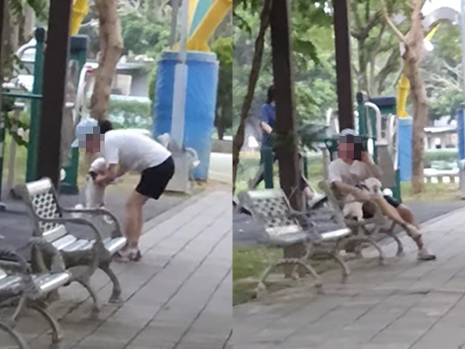 妇人要原PO「裤子脱下来、衣服脱下来」，还辱骂八婆，妇人的小狗也不断挑衅原PO牵的大狗，双方在争执过程中，妇人放在椅子上的小狗还自己跑走。（翻摄自脸书「爆料公社」）