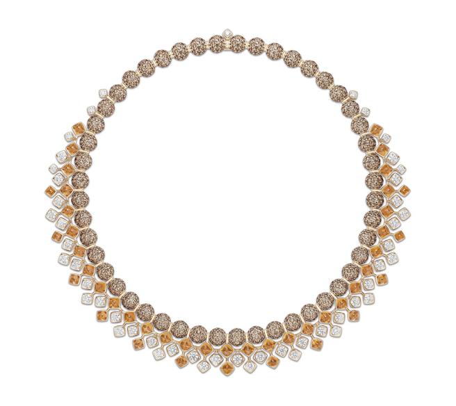 伯爵SOLSTICE系列Audacious Savor彩宝项炼，以彩宝诠释威士忌的色调，约1240万元。（PIAGET提供）