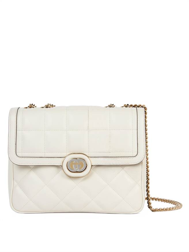 GUCCI DECO白色迷你格缝链带包，9万4700元。（GUCCI提供）