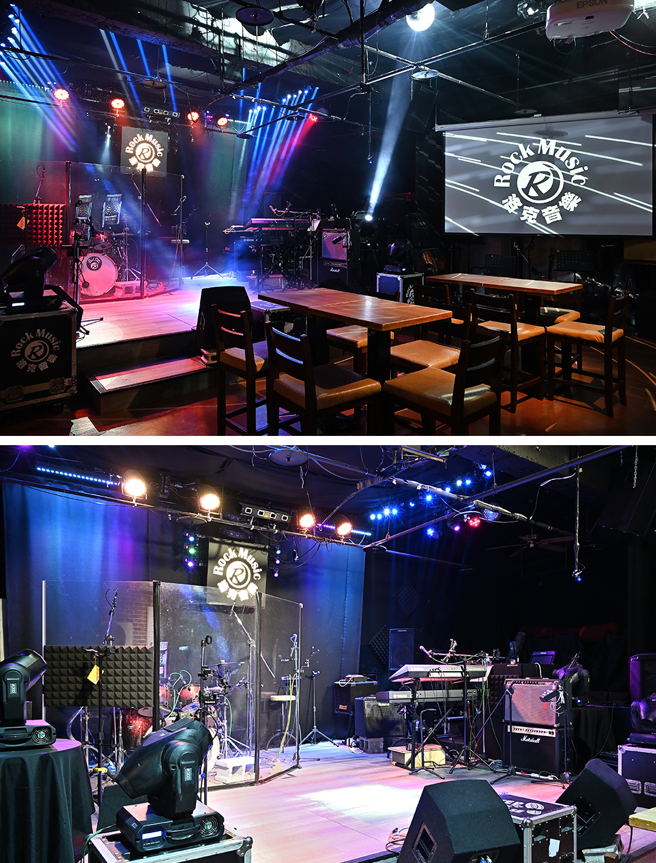 洛克音樂藝文展演空間音響燈光設備不馬虎，現場喇叭多達10個，還有能製造浪漫氣氛的鏡球及煙霧機等設備。(攝影/Carter)
