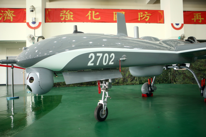 圖為中科院3月14日對外展示9款已量產和研發中的偵蒐與攻擊無人機。圖為銳鳶II型無人機。（資料照,鄧博仁攝）
