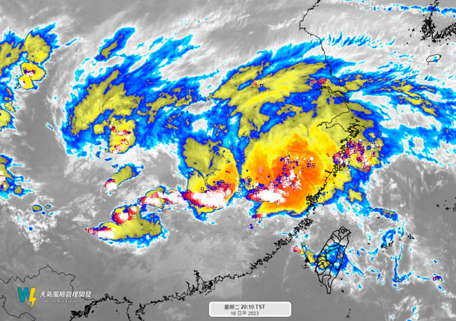 台湾大的对流胞正朝着台湾而来。（翻摄自天气风险）