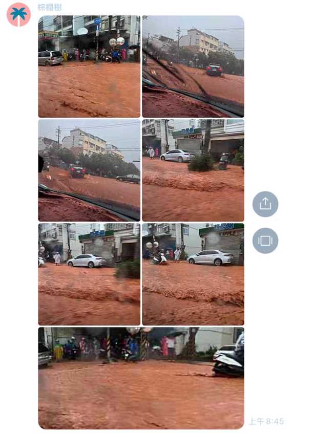 台中东大路淹水画面。（图／脸书社团「沙鹿之美」版主提供）