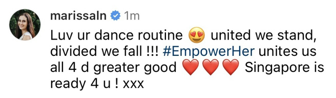 新加坡的印尼女演员Marissa L Nasution也在她的IG影片下留言 。(翻摄自Marissa L Nasution官方粉丝团)