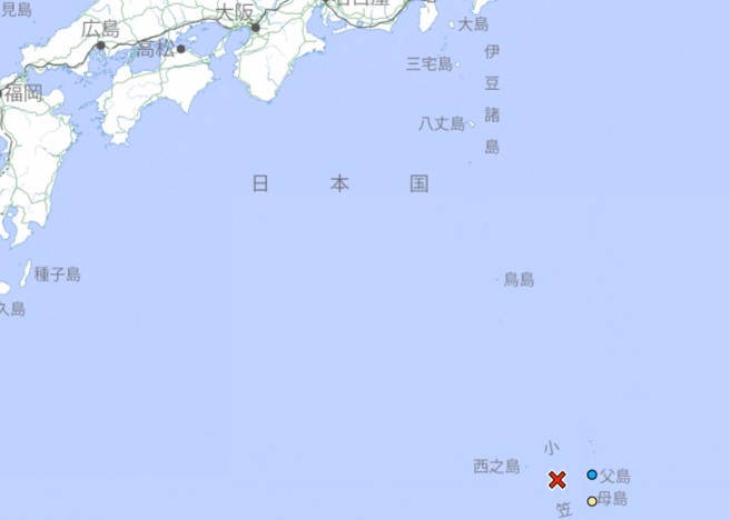 日本外海的小笠原群岛发生震感4级的地震，没有引发海啸。(图/日本气象厅)