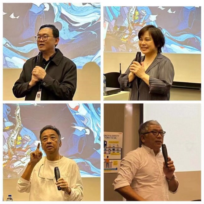 新加坡Ngee Ann Polytechnic华文传媒系主任张咏中(左上)、时报金犊奖执行长/旺旺中时文化传媒总经理林淑黛(右上)、华人广告圈创意大师苏秋平(左下)、金犊奖评审主席/On Brand创始人陈耀福(右下)。(图／时报奖执委会提供)