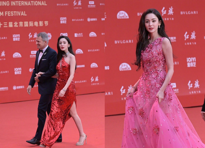 娜扎在今（21日）晚的北京国际电影节开幕式上，换了3套服装走了3次红毯，惊豔全场。（图／摘自清风娱乐微博）