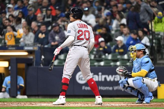 红袜队张育成上场打击。（路透）