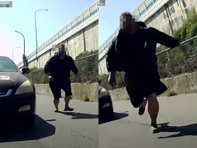 骑士见状按喇叭，没想到黑车当场回头追他上百公尺，最后等红灯时，黑车驾驶直接下车谯脏话，还跑步衝上前。（翻摄自YouTube频道「WoWtchout - 地图型行车影像分享平台」）