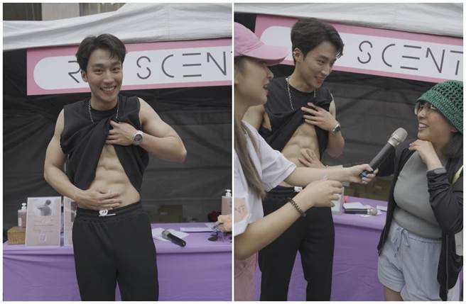 卞慶華大方秀出冰塊腹肌寵粉，任粉絲摸摸樂。（RE：SCENT提供）