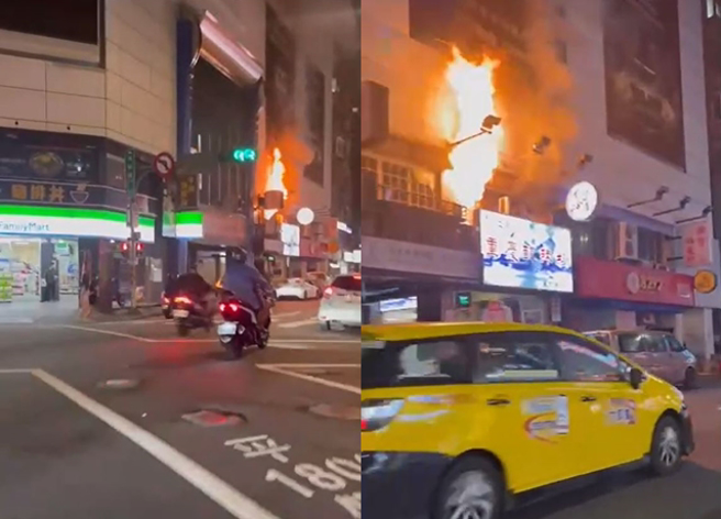 北市西门国宾影城旁失火「浓黑烟窜天际」警消灌救中。（翻摄画面）