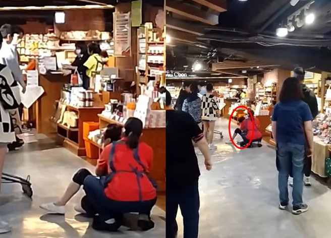 有名网友到美食街吃饭，却看到某店家老板对「阿嬷级员工」斥责，后来阿嬷员工还被推倒在地哀号，经警方介入调查得知，2人为母子关系。（翻摄自脸书爆料公社公开版）