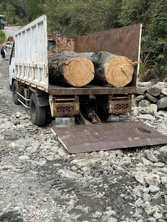 林嫌載運贓木車輛。（警方提供／李京昇苗栗傳真）