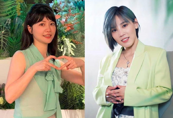 高嘉瑜(左)与高音神曲《煎熬》原唱李佳薇(右)相见欢。（合成图／中时资料照、罗永铭摄）