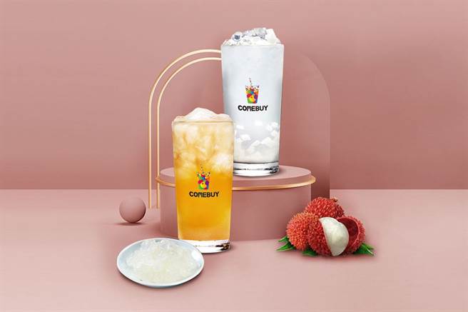 COMEBUY荔枝玉露、玉荷冰绿售价50元起，限时第二杯享半价优惠。（COMEBUY提供）