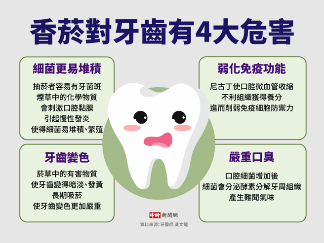 香菸对牙齿有4大危害(制图/陈友龄)