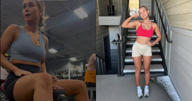 21岁年轻辣妈凯伦（Kylen Suttner）日前在健身房运动时，身穿运动内衣，没想到一旁陌生人竟上前批评她的穿着。（图／TikTok、IG／kylensuttner）
