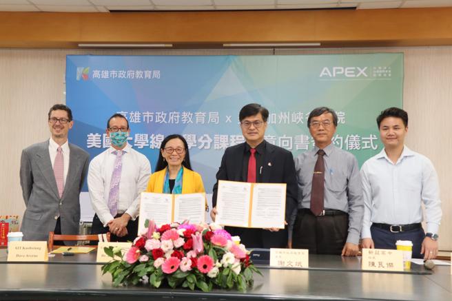 高雄市教育局长谢文斌、峡谷大学院长郑佳宜代表签署国际教育合作备忘录(高雄市教育局提供)
