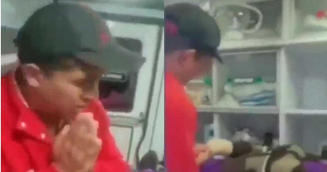 蒙特里哥自称娜塔莉亚「病倒」，随后火速为其叫救护车。（图／翻摄自脸书／Natalia Ortiz la Muñeca）