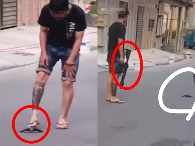 台南仁德一名男子日前被目击当街拿瓦斯枪射杀2只燕子，爆料者说2只燕子当时在屋外徘徊，准备回住家内的巢，男子见状接连射杀牠们。（翻摄自脸书「爆料公社」）