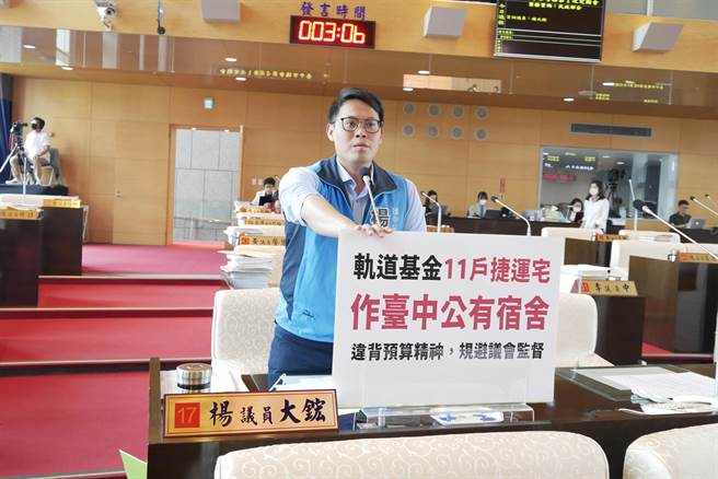 台中市议员杨大鋐认为，秘书处把分回的捷运宅拿来作为公有宿舍使用，显然违背预算精神。（杨大鋐提供／张亦惠台中传真）