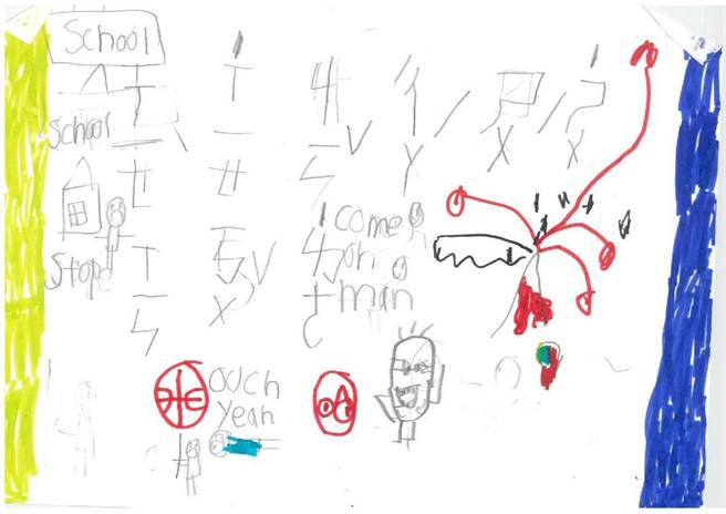 王童亲自画了一幅图画感谢警察叔叔帮他寻回玩偶。(翻摄照片／林郁平台北传真）