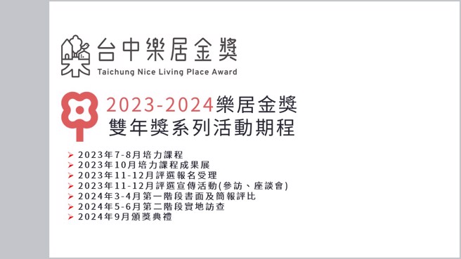2023-2024台中乐居金奖双年奖，预计今年7月由培力课程揭开序幕。（图/台中市政府提供）