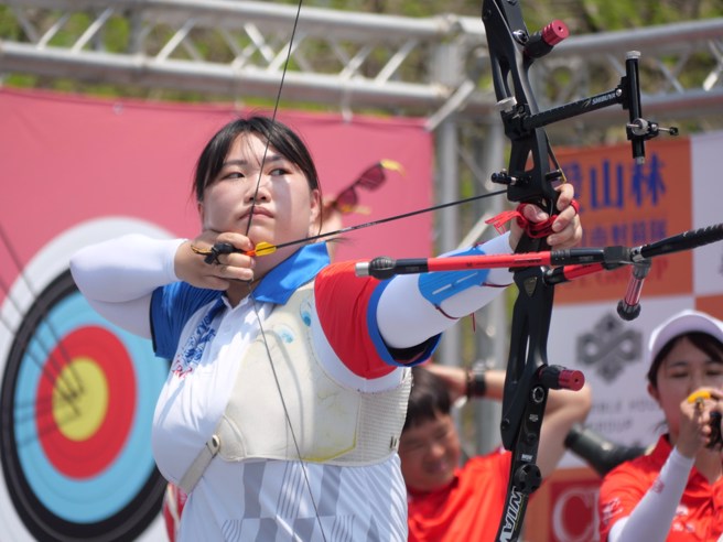 新竹爱山林权珉庆。(中华企业射箭联赛提供)