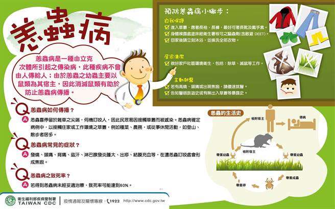 卫服部疾管署的恙虫病宣教资料。（卫服部疾管署提供／袁庭尧高雄传真）