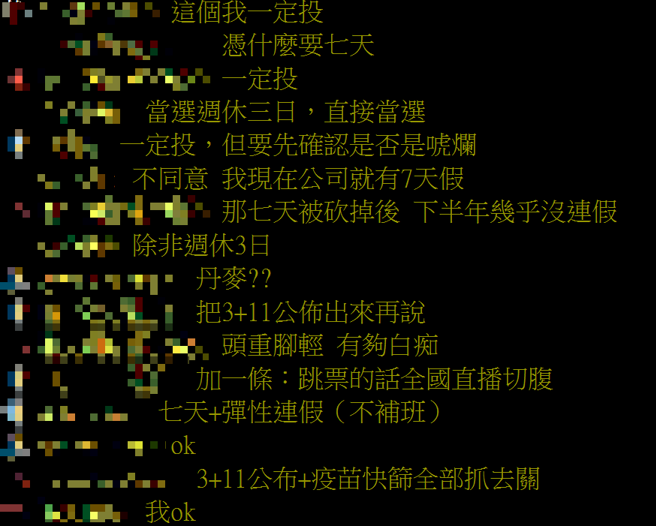 PTT网友对于恢復劳工7天国定假日进行热烈讨论。（图截自PTT）