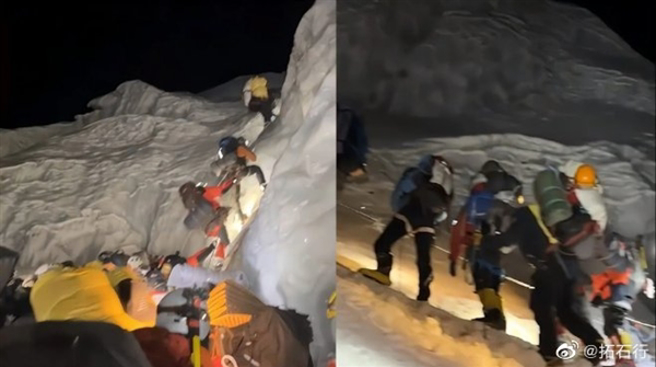 珠峰攀登路线海拔5500公尺的昆布冰川出现「堵人」现象，凌晨2点还堵了1小时。（图／快科技）