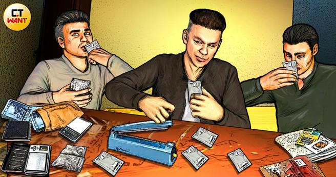 刑事局侦破最大邮寄大麻膏案，查出静安会成员陈男涉入，攻坚时人赃并获，他拿堂口当工作室，经营流浪咖啡包工厂。（示意图／本刊绘图组）