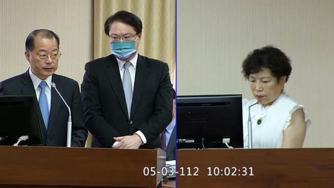 警政署长黄明昭（左1）今天在立法院回应关于国道警察干扰他辖在休息站侦办案件的争议。（翻摄画面）