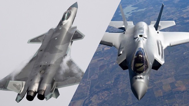 解放军最近在陆空联合对抗演练中，由空军出动了歼-20隐形战机（左）模拟敌机。而根据陆媒报导指出，这可能是在模拟广泛部署中国大陆门前，对大陆国防构成威胁的美制F-35隐形战机（右）。（中新社、美国空军合成图）