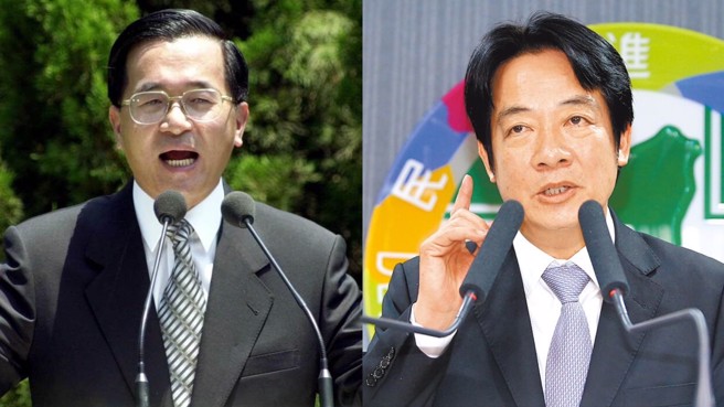 前总统陈水扁（左）2日亲自到总统府和立法院4大党团请愿，受访时被问及是否会支持副总统赖清德（右），陈水扁意有所指的表示，「如果人家不想跟你讲话，那你要热脸贴人家的冷屁股吗？」要人家支持也要支持得下去。（中时资料照合成）