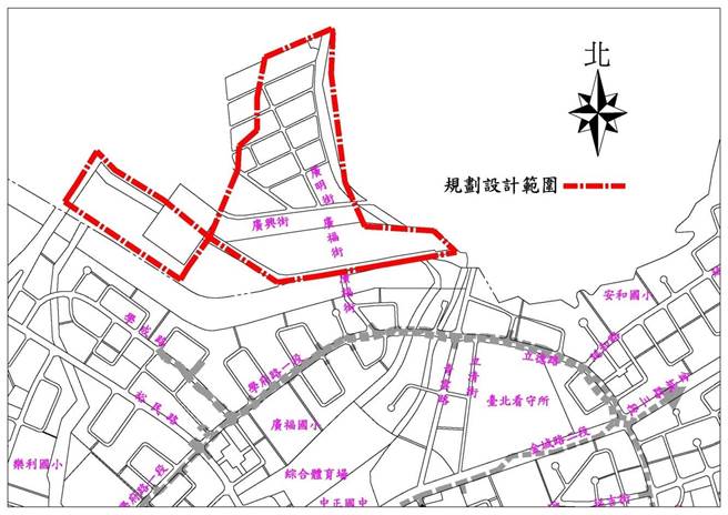 土城区污水下水道工程第11标开工，广福街68巷以北区域工程范围。（水利局提供）