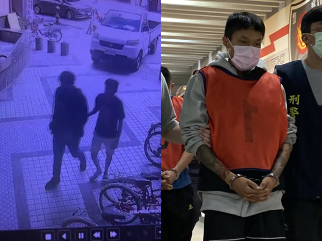 多段社区监视器画面曝光，不但能见到丁男与一名男子一同进入社区大楼，后来该男子独自慌张地跑步离开社区，外头还有接应的另名骑机车友人。（翻摄自记者爆料网）