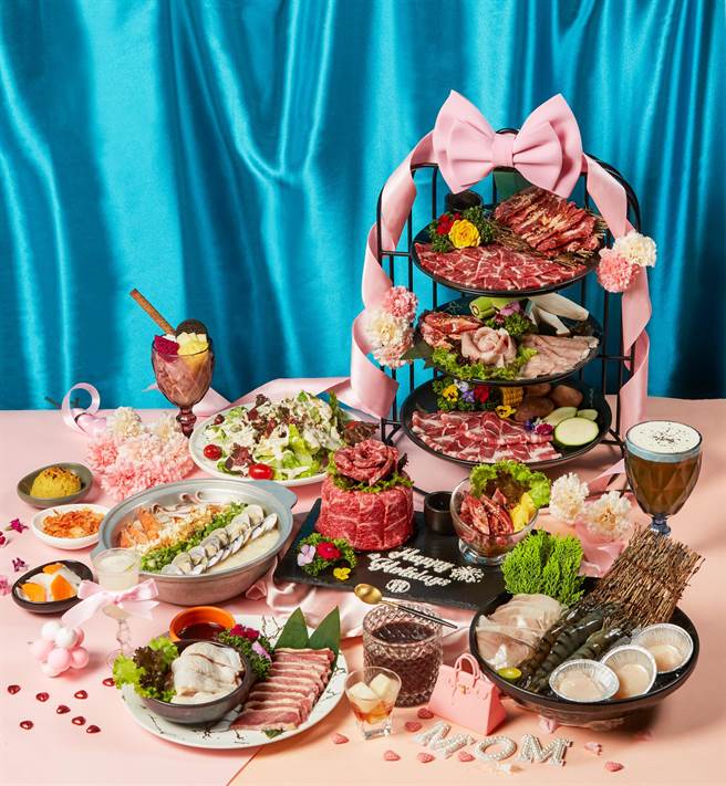 烧肉同话首次推出「宠爱妈咪母亲节限定三人套餐」，和牛海鲜都吃得到，3788元。（烧肉同话提供）