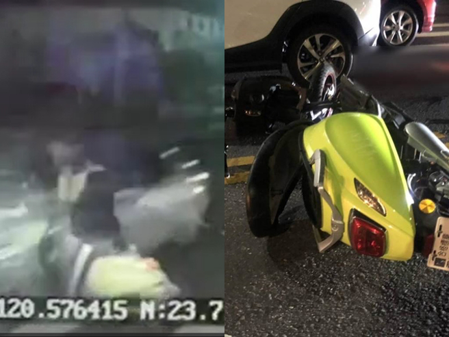 谢姓越南籍男子骑乘微电车搭载范姓同乡的电动车。（斗六分局提供）